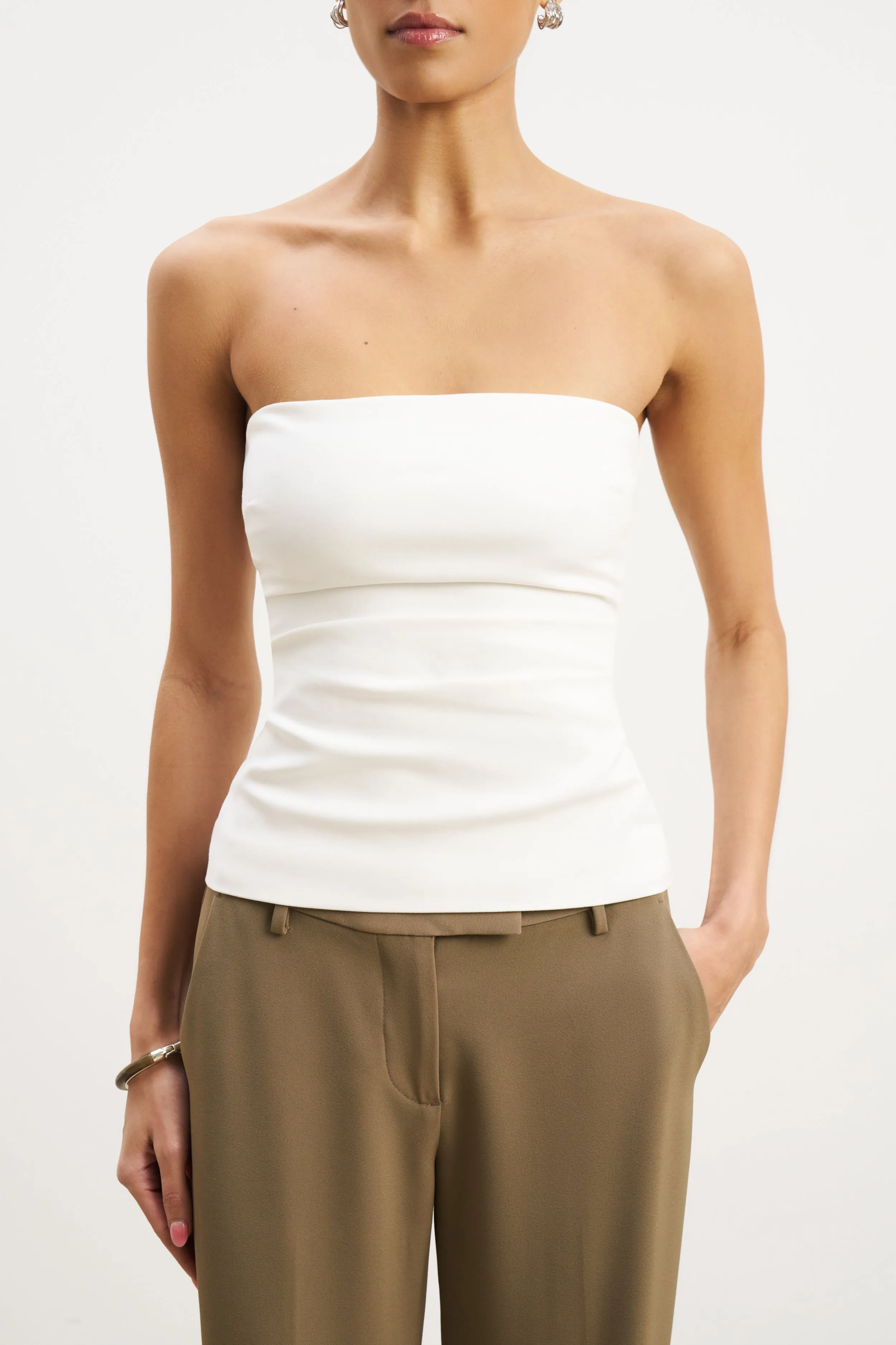 Tailored Ruched Bodice - White AntiSnag Fabric Odor Neutralizing Technology