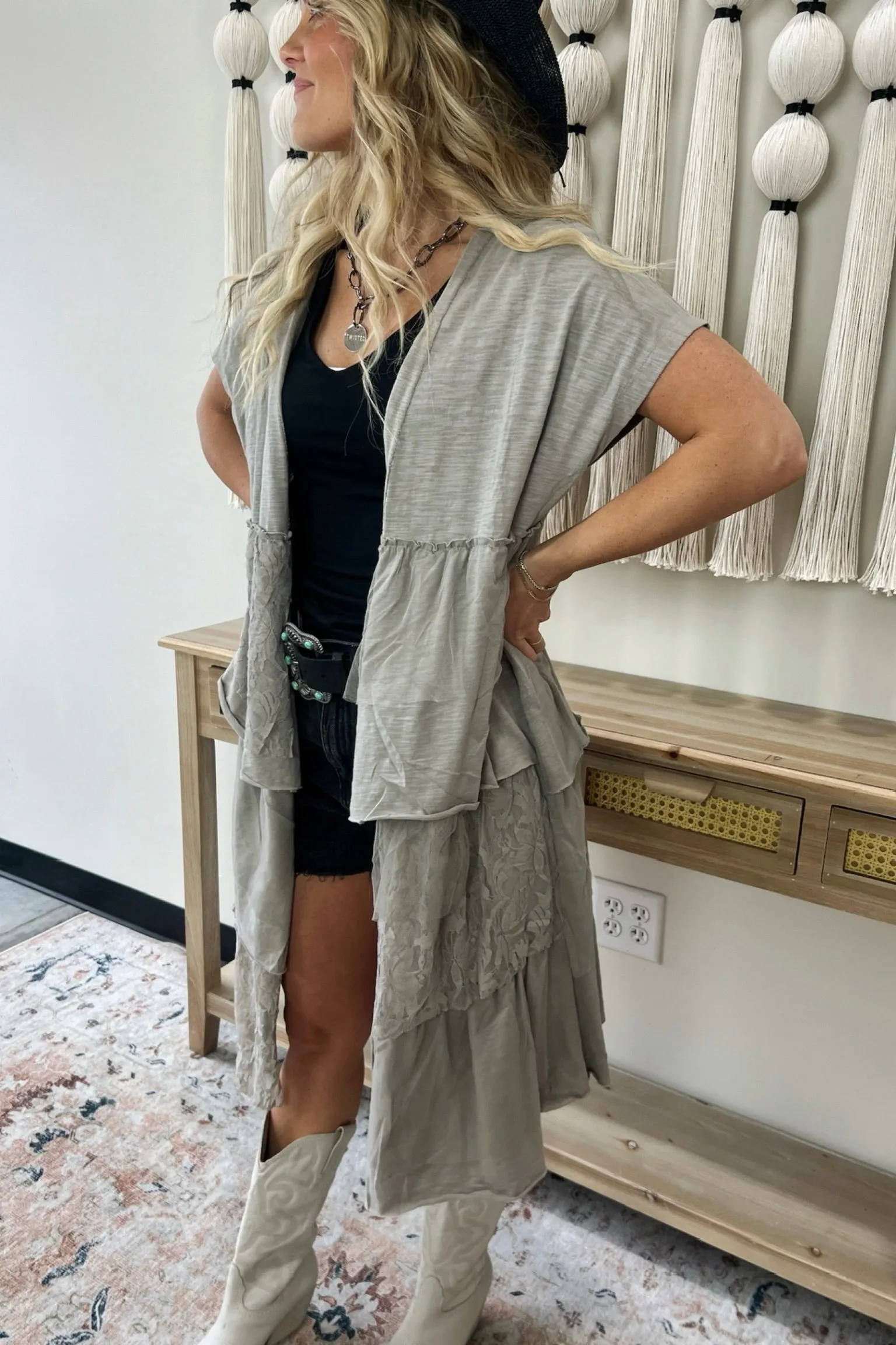 Garment Washed Petal & Lace Open Front Cardigan - FINAL SALE