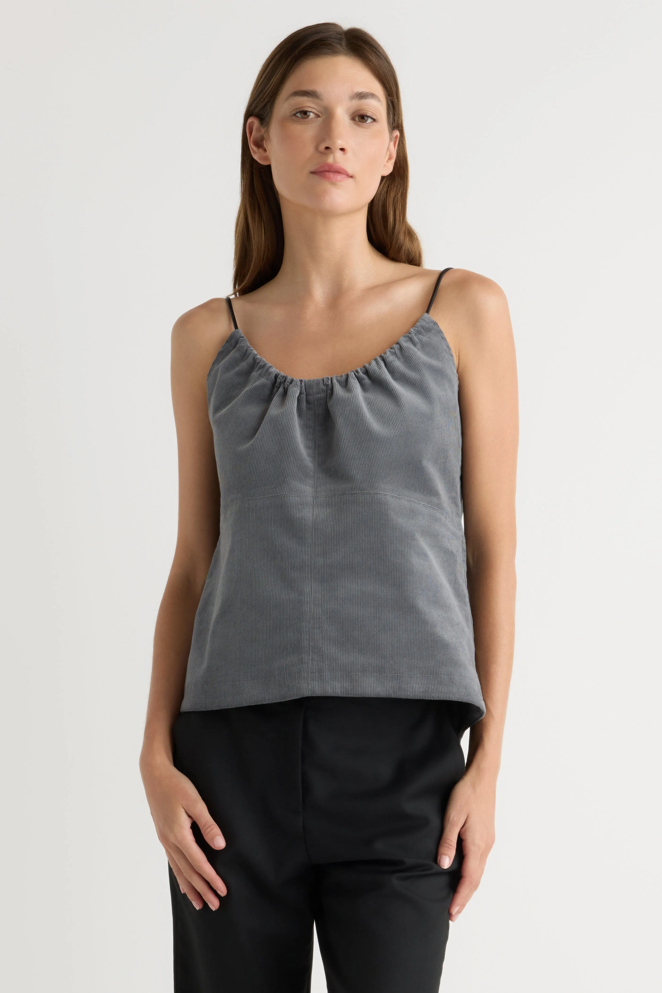 Nefferti Corduroy Ruched Cami Layered Panel Design NonIrritating Seams
