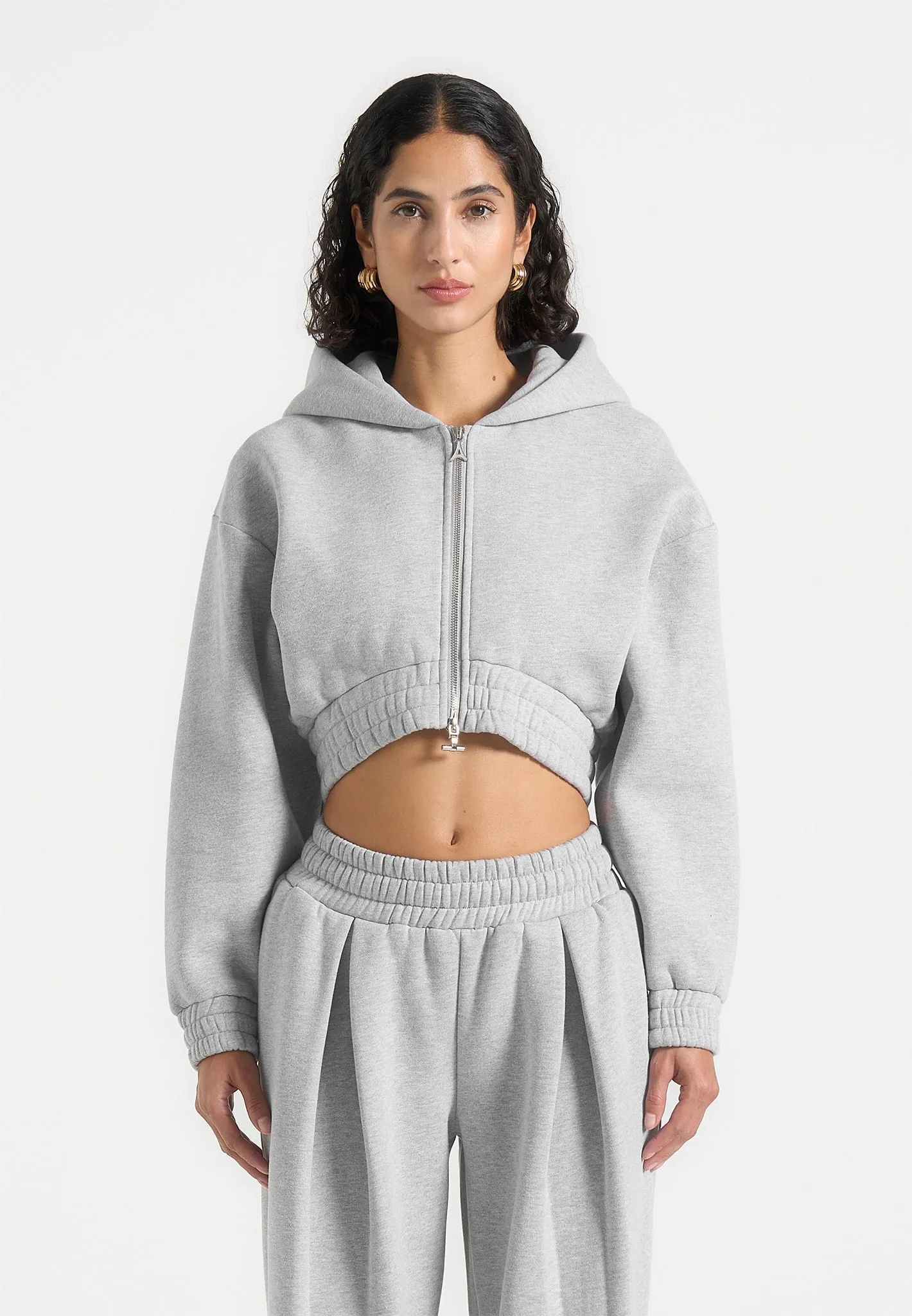 Oversized Collar Josiane - Relaxed Zip Through Hoodie - Grey