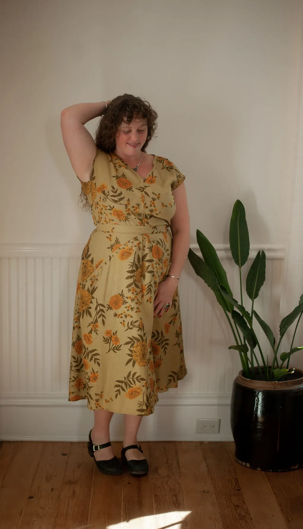 Shine Moment Elegant Style Xena Dress in Mustard Marigold Linen