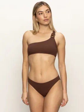 Roll Up Sleeve Design QuickDry Stay Connected One-Shoulder Bikini Top Espresso