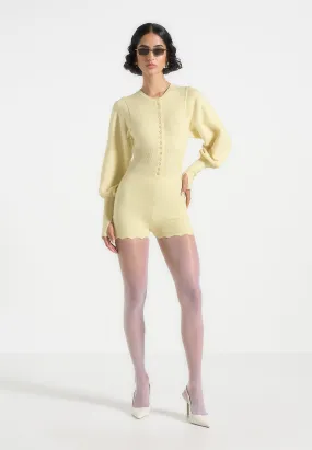 Michele - Knitted Scallop Hem Playsuit - Pale Yellow RelaxedNeckline AdjustableNeckline