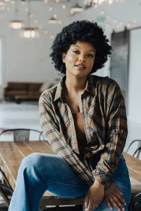 Reinforced Elbow Patches Yasmine Oversized Plaid Button Down Shirt - FINAL SALE