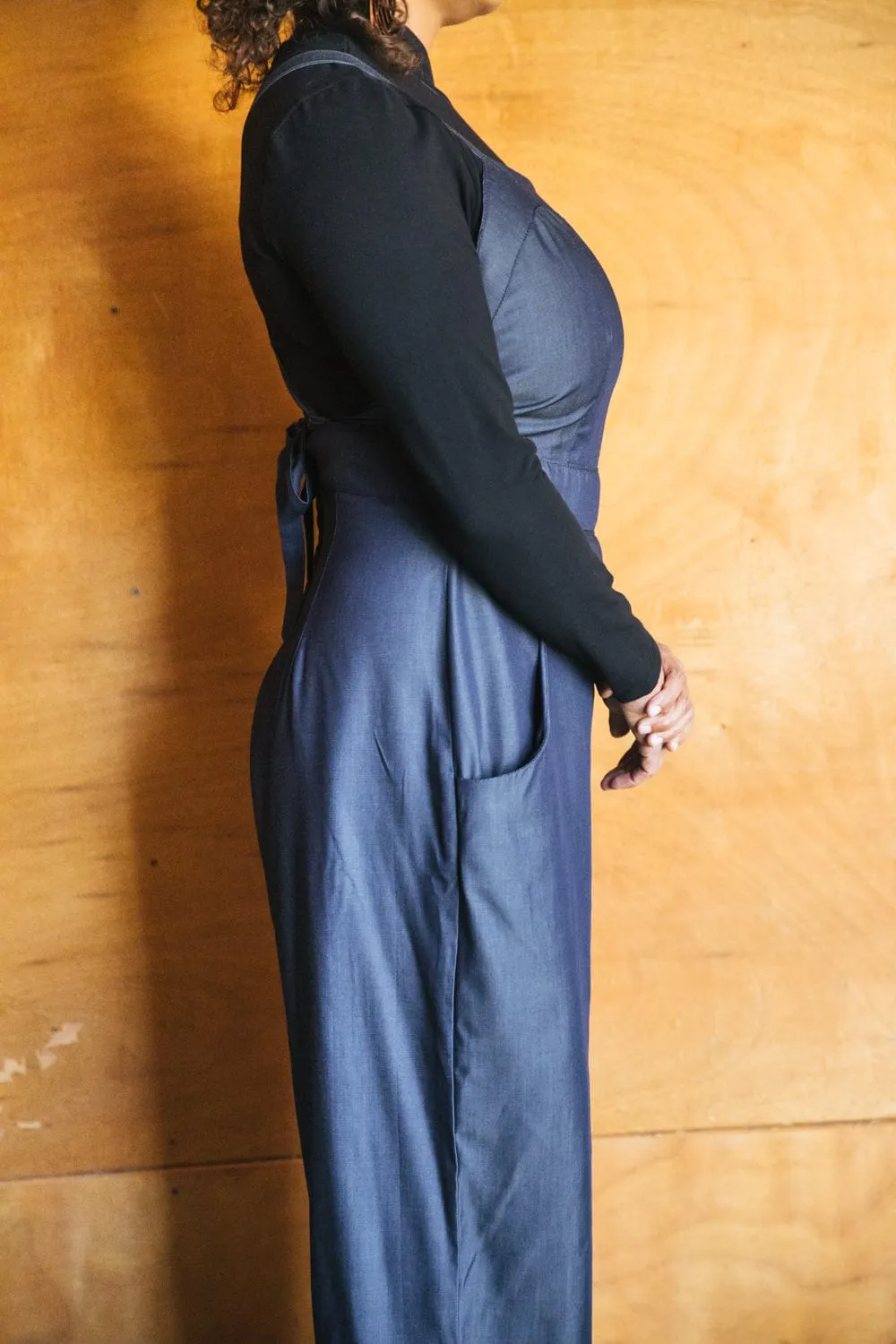 Resilient Elasticity Office Wear Yolked Juniper Jumpsuit in Denim Tencel