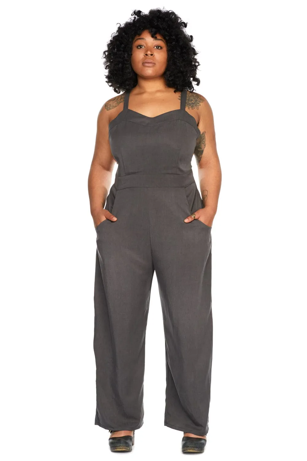 Yolked Juniper Jumpsuit in Olive Tencel Trendy Look Eco Friendly Material