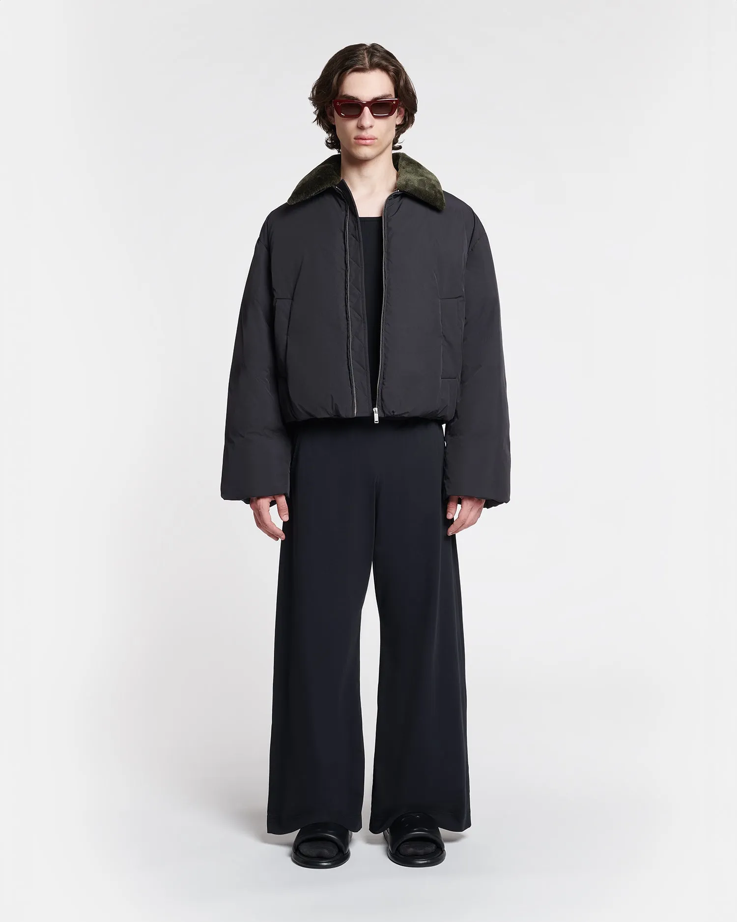 Laced Beachwear for children Zacharie - Faux Fur and Tech Nylon Jacket - Black