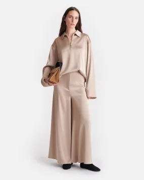 Zaniah - Slip Satin Wide-Leg Pants - Dune Anti Pilling Surface Mesh Lined