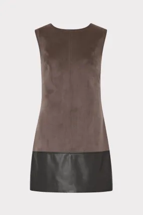 Ribbed Hem Natural Fiber Blend Eve Suede Leather Combo Shift Dress