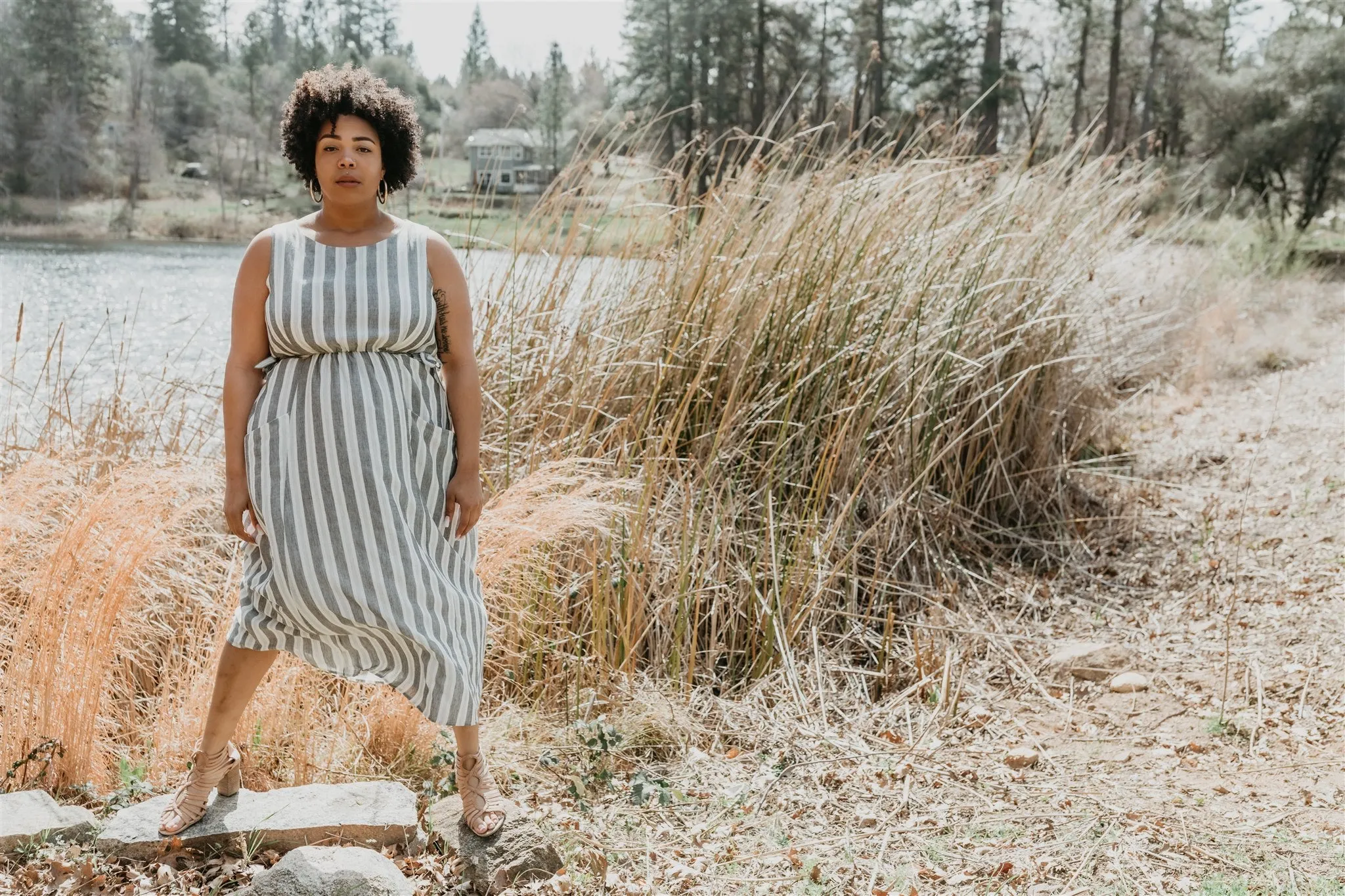 Rhiannon Dress in Stone Stripe Whimsical Mood